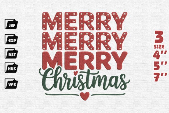 Download Playful "Merry Merry Merry Christmas" Embroidery Design - Premium Resources