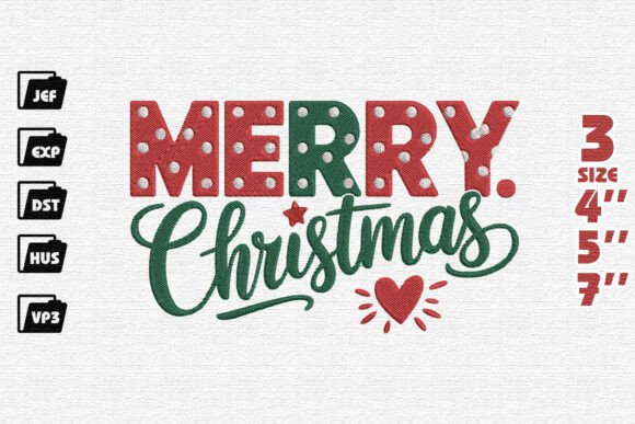 Download Festive Marquee "Merry Christmas" Embroidery Design with Glowing Heart - Premium Resources