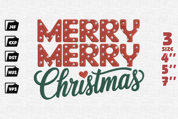 Download Festive Polka Dot "Merry Merry Christmas" Embroidery Design - Premium Resources