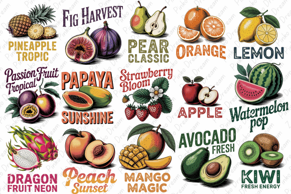 Download Vintage Retro Fruit Clipart Bundles Png - Bundles Collection